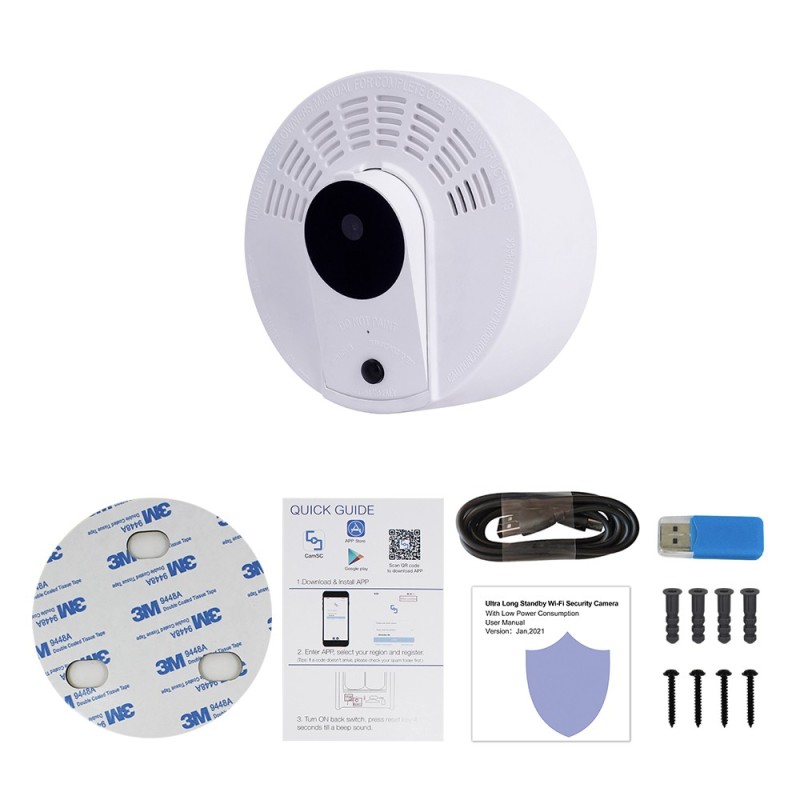 WIFI cámara detector de humo batería de larga duración 1 año detección de movimiento