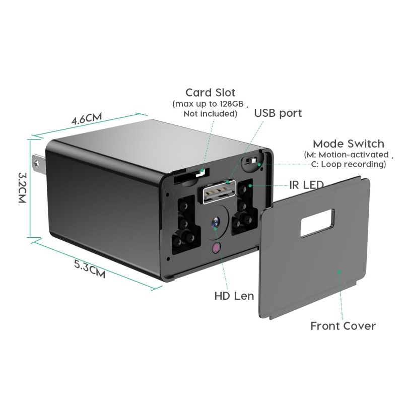 Cargador con cámara Full HD 1080p con visión nocturna