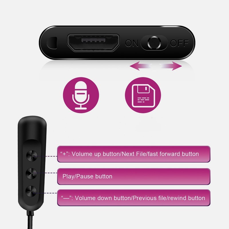 Mini grabadora de voz con detección de sonido 20h